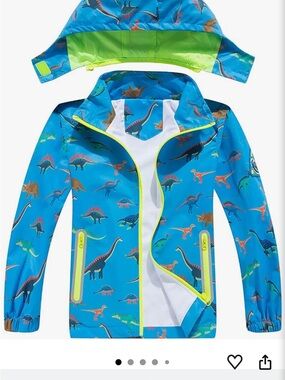 Kids Blue Dinosaur detachable Hooded Raincoat 3T/4T with compass! NWOT